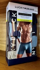 LUCKY BRAND - VARIOUS SIZES - 4-Pack Cotton Stretch Boxer Briefs W/Fly Pouch-NEW