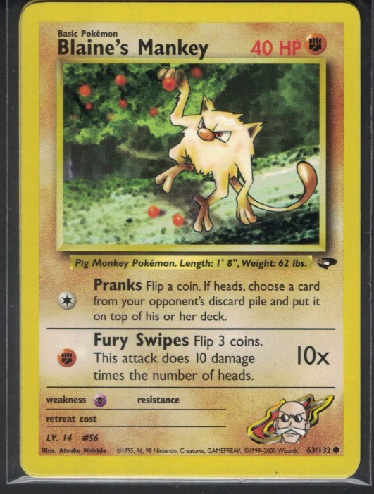 Pokemon Gym Challenge Blaine's Mankey 63/132 Common LP