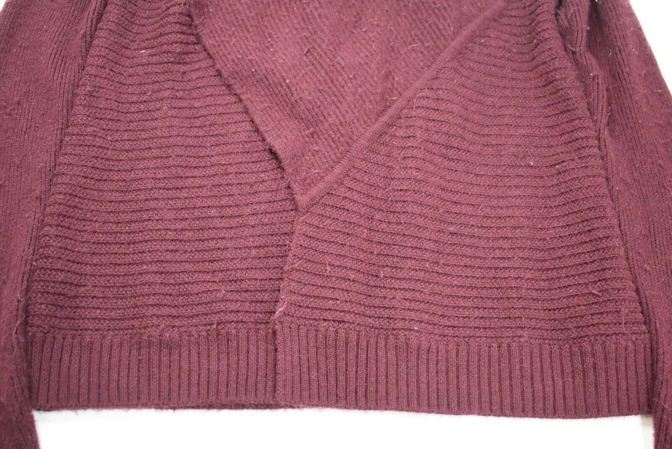 Cardigã suéter feminino Tahari frente aberta lã merino malha cachoeira ameixa GG - Imagem 4 de 4