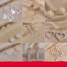 Tassel Long Clip On Earrings-Geometric Crystal Flower No Pierced Earring Jewelry