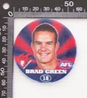 VINTAGE BRAD GREEN SIGNED MELBOURNE FOOTBALL CLUB DEMON AFL TIN PIN BUTTON BADGE