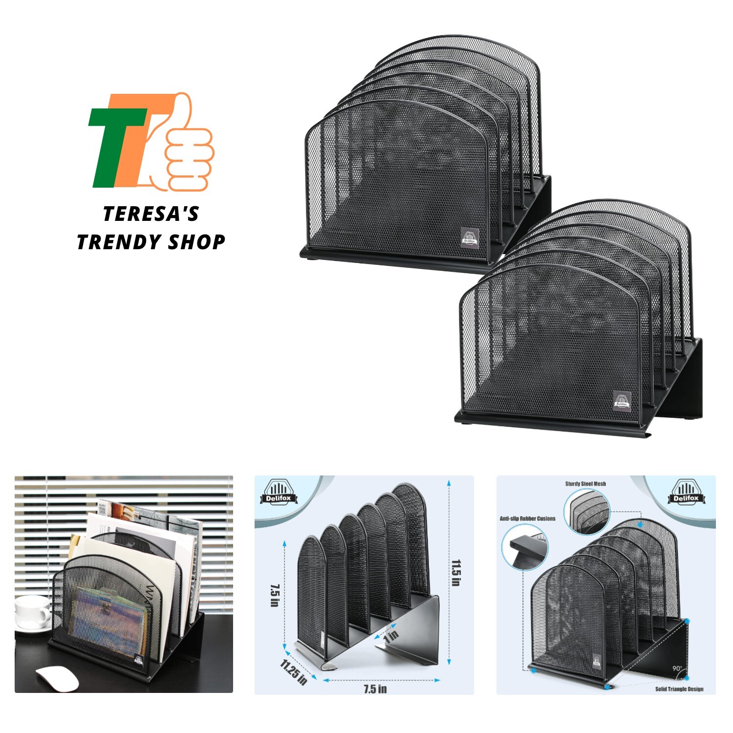 2-Pack 5-Slot Inclined Desk File Organizer for Documents and Folders-image