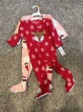 12M Girls 2pc Santa Footed Fleece Sleeper Christmas Just One You by carter- NEW