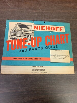 1949-1958 BUICK HUDSON FORD CHEVY NIEHOFF TUNE UP CHART AUTOMOBILIA  WALL HANGER