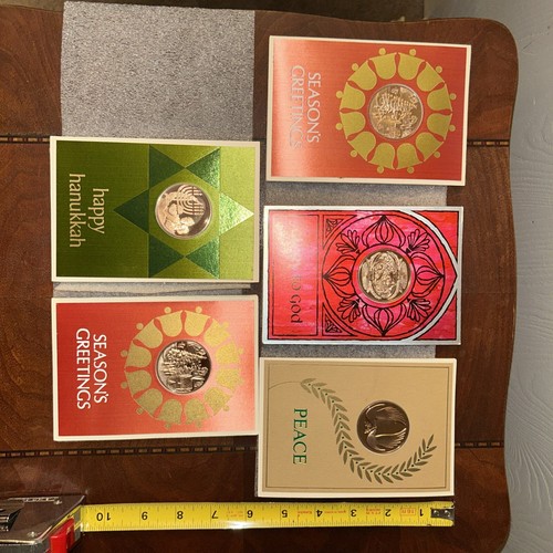 (5) Franklin Mint Greeting  Cards w/Metal Art Rounds 54 Yrs New