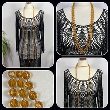 Art Dec Amber Glass Faceted Beaded Necklace Beads Very Long Downton Glamour