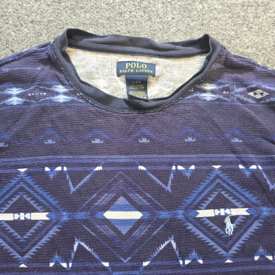 Camisa Polo Ralph Lauren Para Hombres Grande Azul Azteca Térmica Cuello Redondo Pullover Algodón Foto 2 de 4