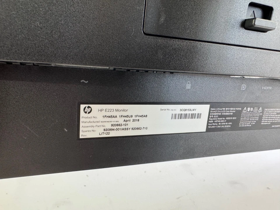 HP EliteDisplay E223 21.5" FHD 1080p IPS Computer Monitor w/ Stand *No Cords* - Image 4 of 4