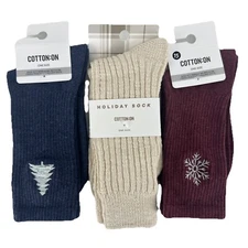 3 PACK Cotton:On Women's Club House Crew Holiday Cozy Sock Socks OS NEW