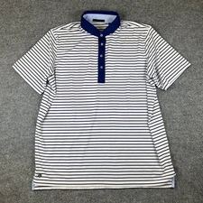 Greyson Golf Polo Shirt Mens XL Blue White Striped Stretch Performance