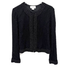 VTG Laurence Kazar Beaded 100 Silk Evening Jacket Size L Black Party Holiday