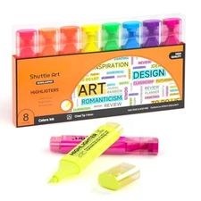 Shuttle Art Highlighters, 8 Assorted Colors Highlighter Pens, Chisel Tip DryQuic