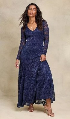 MADE FOR FREEMANS  Navy Lace Maxi Dress UK 12  (FSS11-2)