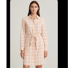 Calvin Klein Plaid Front Tie Button Down Shirt Dress Sz 4 Academia Old Money