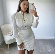 NWT Zara Mini Shirt Dress Oyster White size Xs
