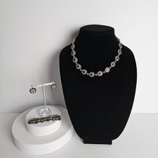 Necklace, Earring, Bracelet Jewelry Set Silver Tone Western Style w/ Black Stone