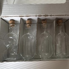 Rare 2000 Set of 4 Clear Glass Decorative Bottles w/ Cork Stopper Lids 6 in
