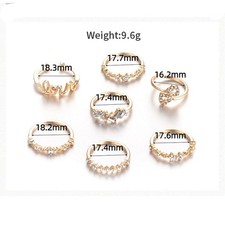 Heart  Crystal Gold 7 Pcs/Set Stackable Rings Set for Women   Dainty Trendy ;