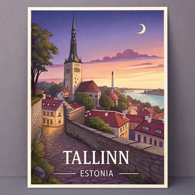 Magischer Blick auf Tallinn Estland - Historischer Altstadtmauer Kunstdruck A1-A4 Po