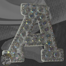 Iridescent Letter A Iridescent Rhinestone Iron On Patch Embellishment Applique