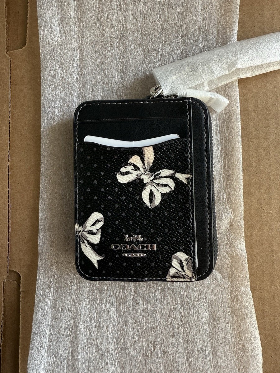 NWT COACH Zip Card Case Wallet With Bow Print CZ466 Black