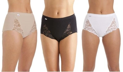 HH-COLLECTION 3 Pairs Pack Lace Maxi Midi Briefs for Ladies Cotton Comfort Full Knickers 12-22