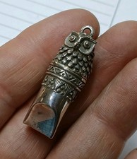 ANTIQUE HM STERLING SILVER NOVELTY CHATELAINE WHISTLE DOG FOB SPORT ANIMAL OWL
