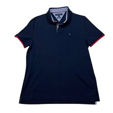 Tommy Hilfiger Polo Shirt Mens M Blue Custom Fit Short Sleeve Logo Pique Cotton