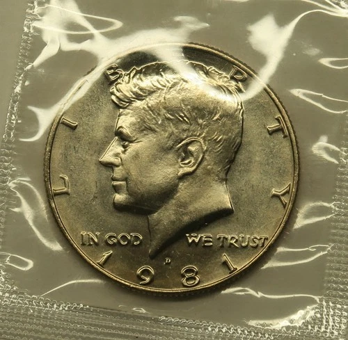 1981 D Uncirculated Kennedy Half Dollar in Mint Cello, Free Shipping