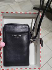 Coach Black Zip Wristlet Wallet, Credit Card Holder, Logo, Wrist Strap