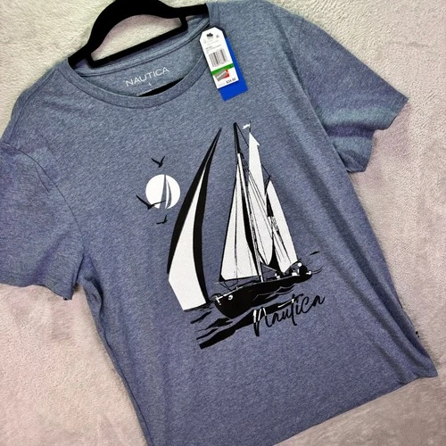 NWT Nautica Mens T-Shirt Blue Heather Large Graphic Sailboat Sustainably Crafted video thumbnail