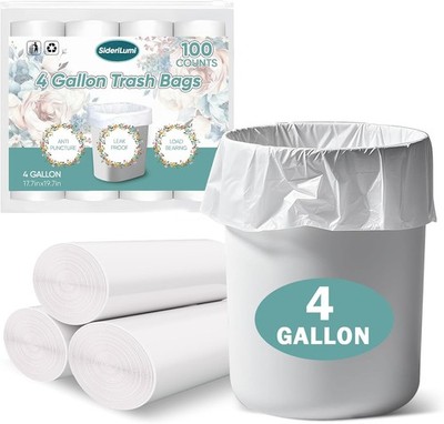 4 Gallon Trash Bags - 100 Small Mini Garbage Bags Waste Basket Trash ..
