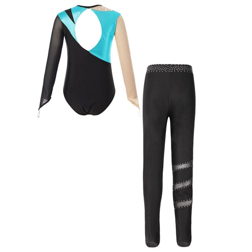 Kids Girls Tracksuit Keyhole Back Outfit Metallic Set Dance Leggings Mesh 2pcs - Picture 63 of 74