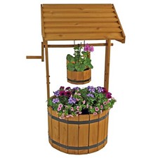 Wooden Wishing Well Garden Planter Plant Box Flowerpot Ornament Patio Display