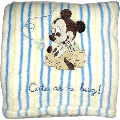 Disney Baby Cute As A Bug Blanket Mickey Mouse Pluto Dog Blue Green Stripe Lovey - Picture 1 of 4