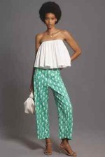 Anthropologie Colette Linen Pants Cropped Wide-Leg Maeve Seahorse Green 27 NEW