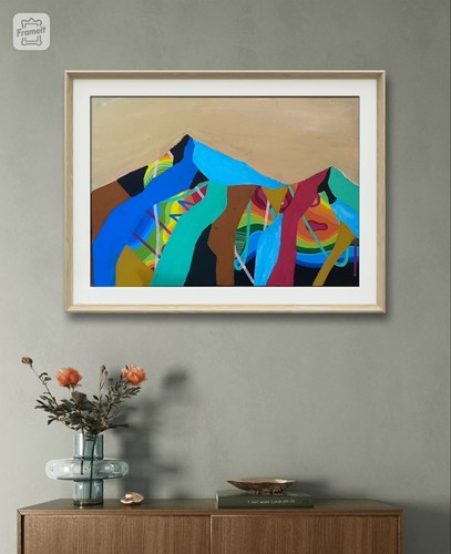 Bob Ross Style Oil Mountains Painting Large Art Colourful Landscape Acrylics Art - Picture 2 of 7