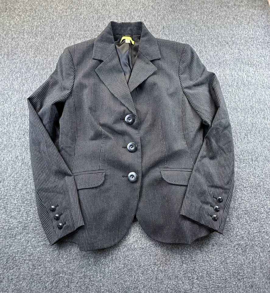 Blazer Sigrid Olsen Mujer 8 Negro Rayas Forrado Bolsillos Traje Chaqueta Abotonada Foto 2 de 4