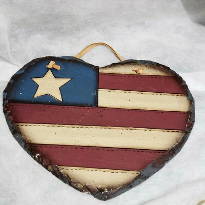 American Flag Heart Wall Plaque Patriotic plaster  hang on the door 