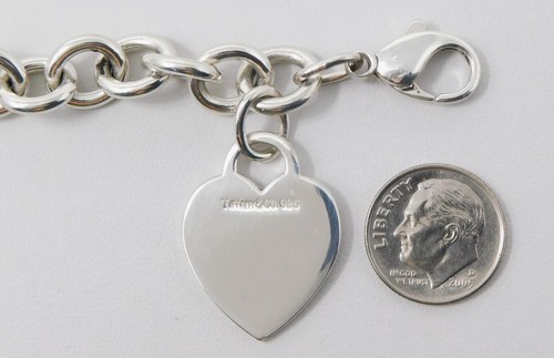 Tiffany & Co. 925 Sterlingsilber Herz Anhänger Charm Rolo Gliederarmband 7,5" B6645 - Bild 6 von 6