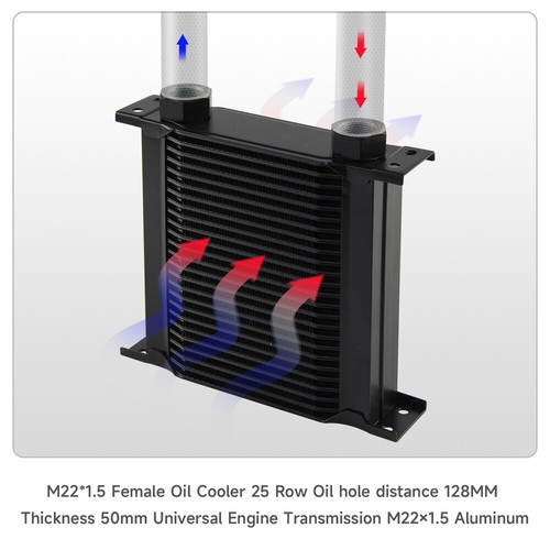 Universal 25 Row Transmission Engine Oil Cooler M22×1.5 Female Ports Aluminum BK - Picture 7 of 12