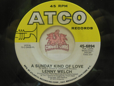 Lenny Welch   A Sunday Kind Of Love / Wish You Could Know Me, 45 RPM VG+ TS (HF)
