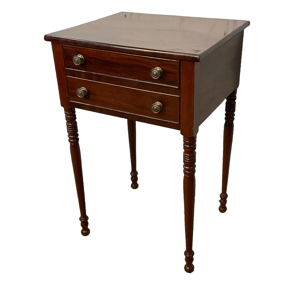 Antique Sheraton Work Table Stand End Sewing  Nightstand 1820 Mahogany  — 第 2/4 张图片