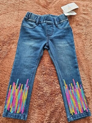 Flapdoodles Girls Jean Jeggings 2T Lower Legs Sequined Pull On Elastic Waist NWT