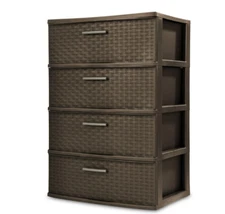 Sterilite Storage Drawer, 4 Drawer Plastic Weave Wide Tower with Pull Handles, B