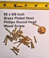 100 Brass Plated SMALL Wood Screw Size 2 x 5/8" Round Head Phillips QTY 100