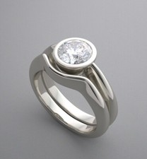 2Ct White Round Bezel Set CZ Wedding Ring Set In Solid 14K White Gold