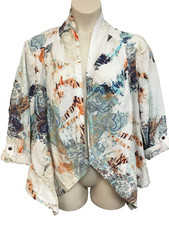 CHICO'S 3 16/Large 100 LINEN HankyHem Soft Jacket Kimono Top RollTab 3-908-2
