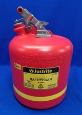 Justrite 14561 Safety Can, Polyethylene, 5 Gal, Red, 12-3/4" In Dia., Flammables