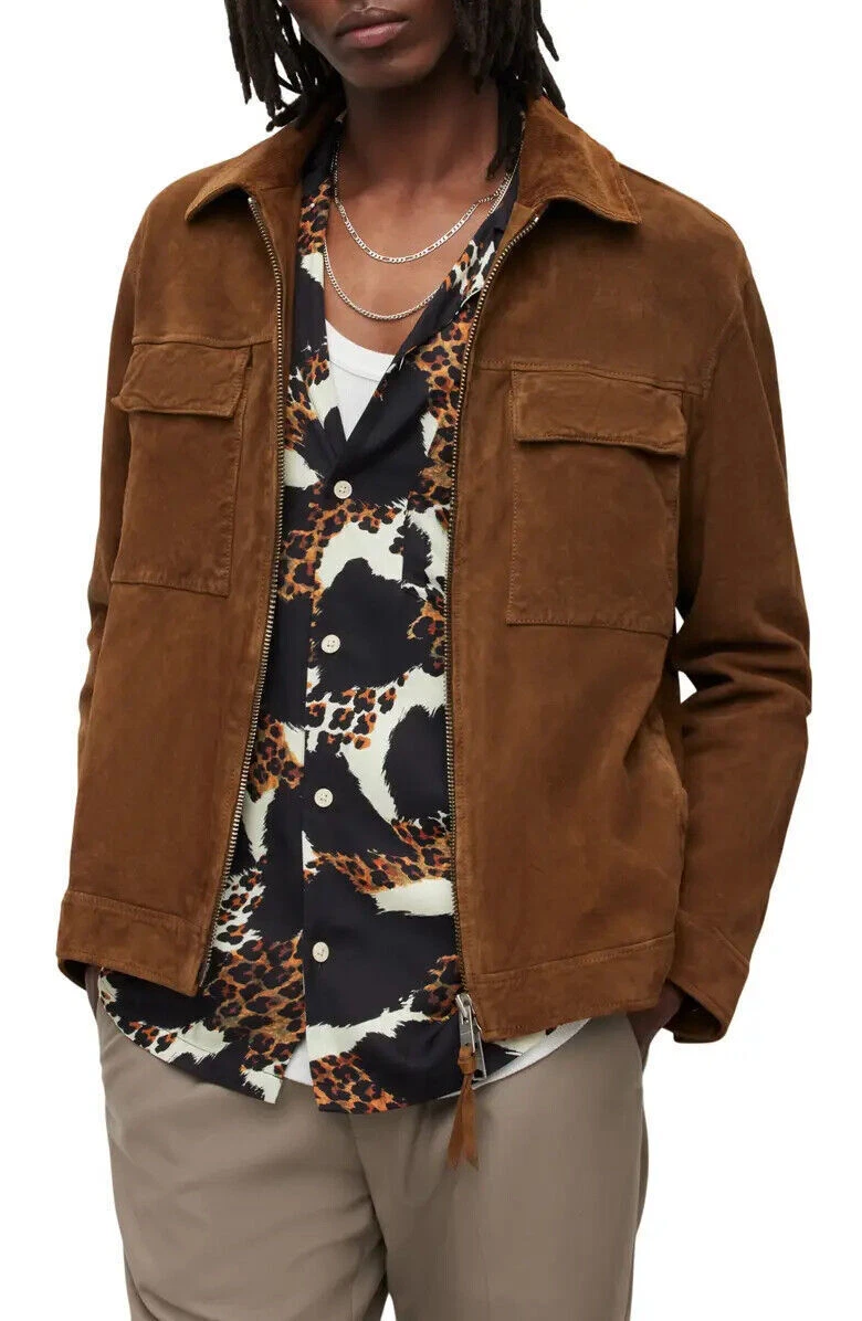 HOT! Cool Stylsih Men's Brown Suede Jacket 100% Sheepskin Slim Fit Causal Jacket